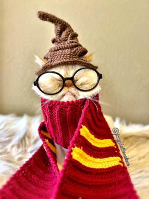 fluffy cat wearing harry potter sorting hat fancybull creations