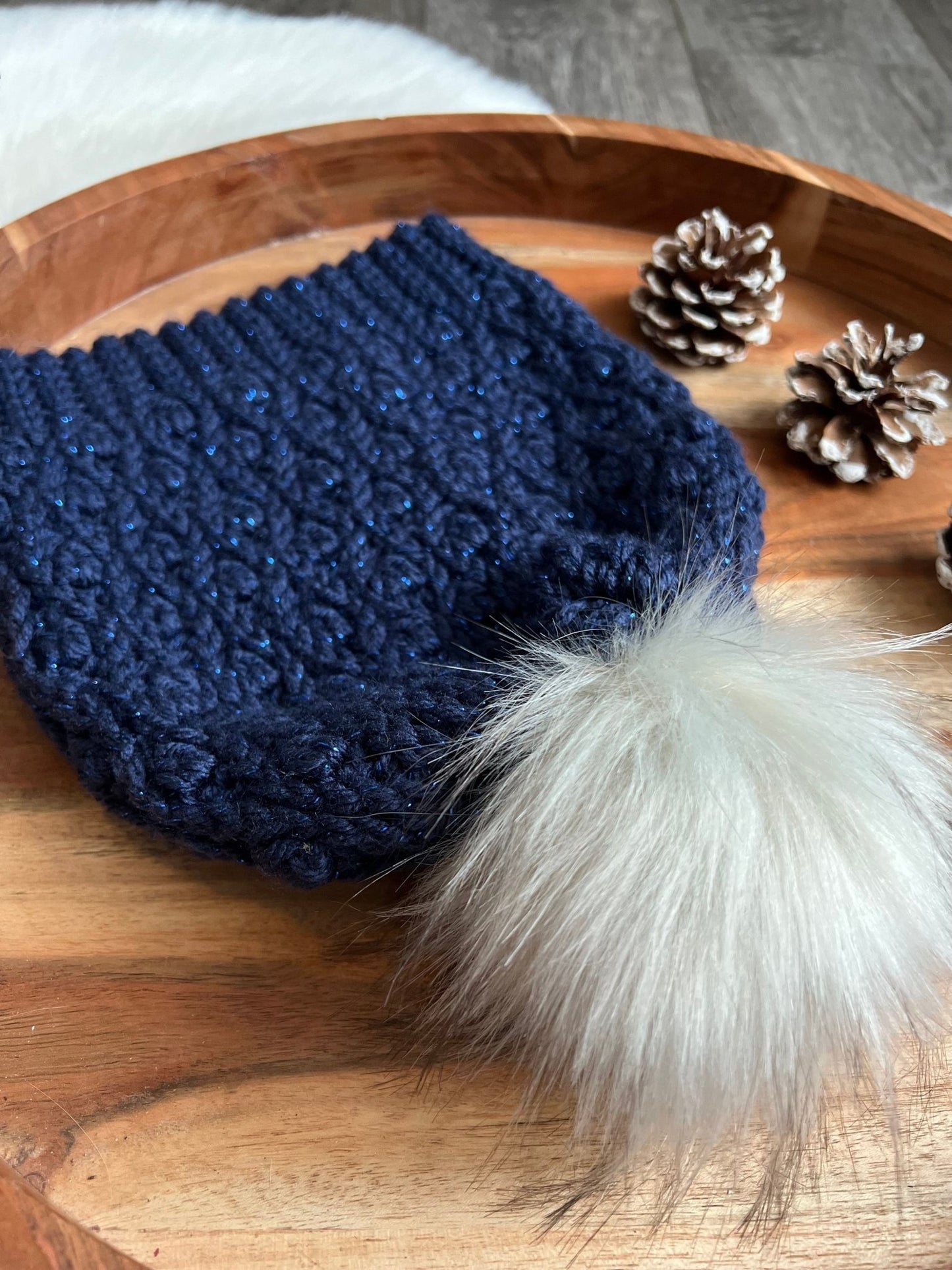 Navy Blue Handmade Crochet Slouchy Winter Beanie Toque Hat - FancyBull Creations