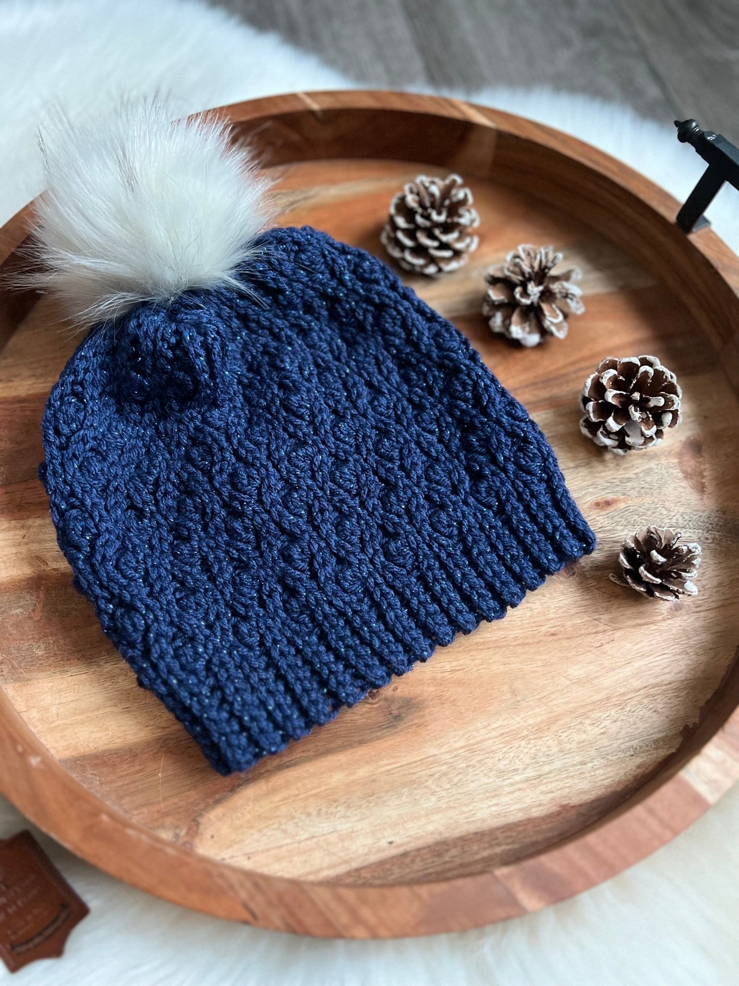 Navy Blue Handmade Crochet Slouchy Winter Beanie Toque Hat - FancyBull Creations