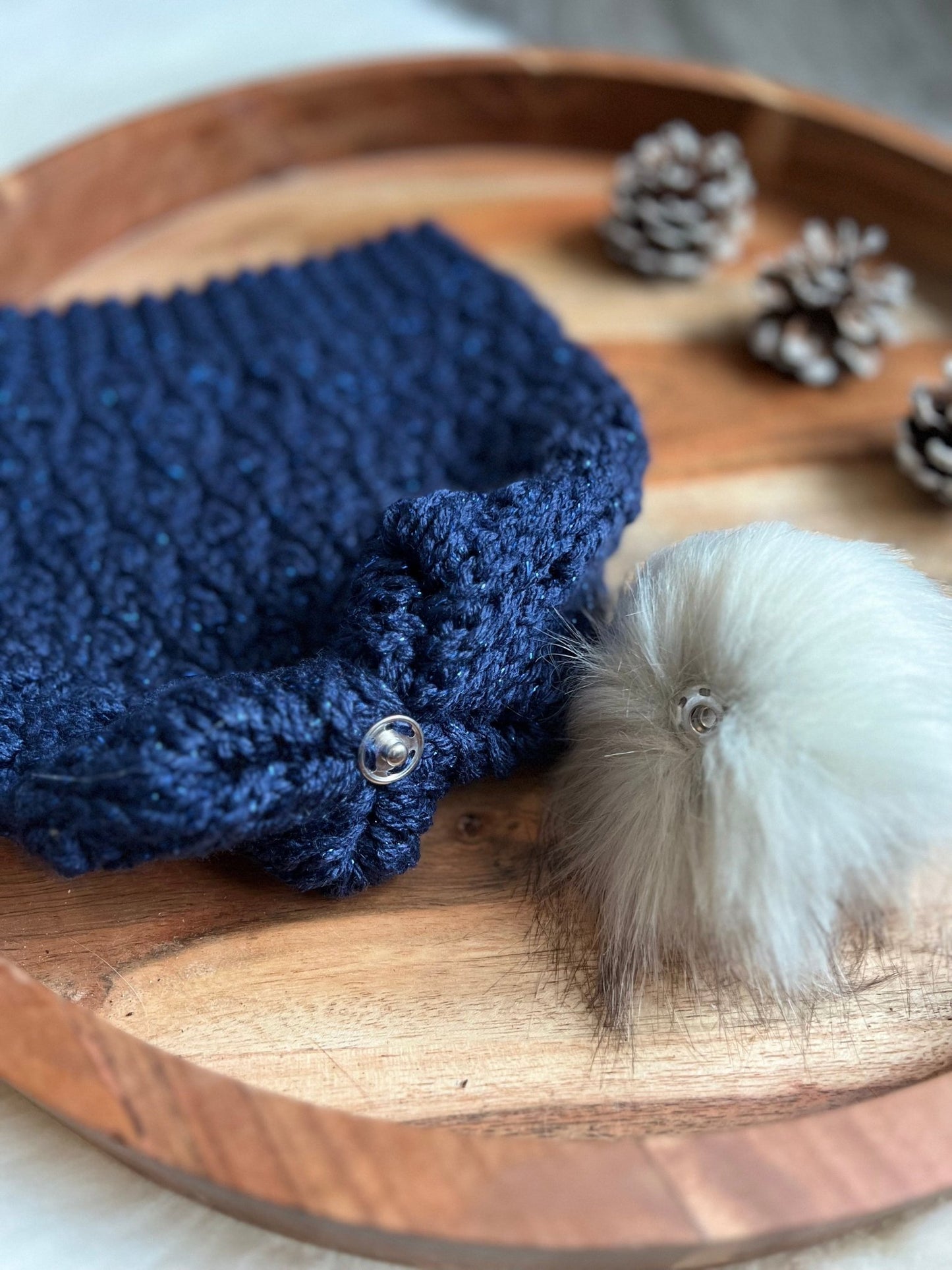 Navy Blue Handmade Crochet Slouchy Winter Beanie Toque Hat - FancyBull Creations