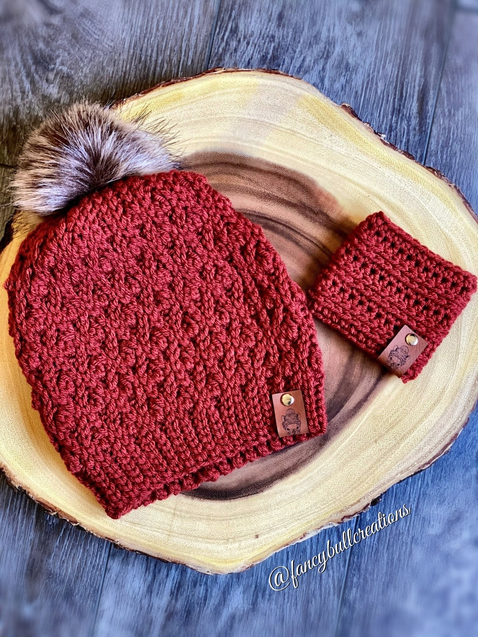 Pompom Winter Beanie & Coffee Sleeve - FancyBull Creations