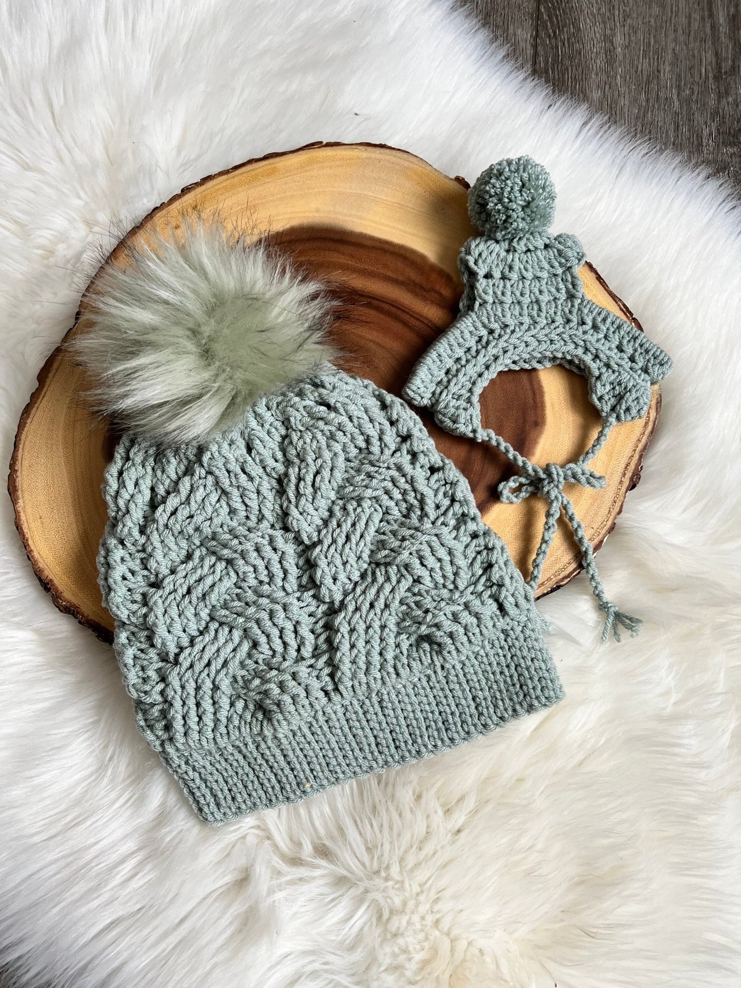 Sage Mommy and Matching Puppy Beanie Hat Set - FancyBull Creations