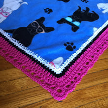 Load image into Gallery viewer, Handmade crochet edge pet fleece blanket FANCYBULL CREATIONS