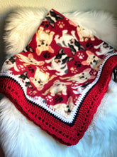 Load image into Gallery viewer, red french bulldog crochet edge fleece blanket