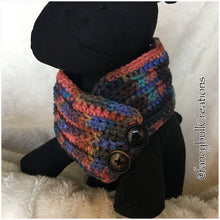 Load image into Gallery viewer, Handmade crochet purple button dog scarf medium FANCYBULL CREATIONS