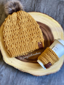 Handmade Crochet Winter Beanie & Coffee Coozy FANCYBULL CREATIONS