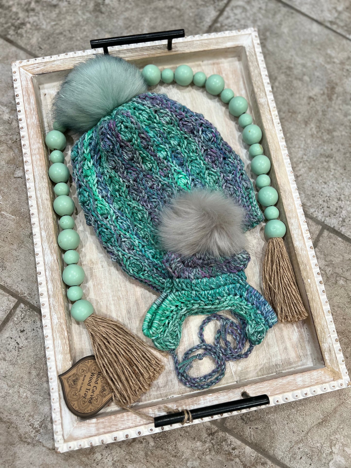 Green Blue Mommy and Matching Dog Beanie Hat Set