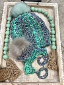 Green Blue Mommy and Matching Dog Beanie Hat Set