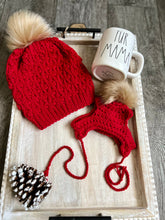 Load image into Gallery viewer, red crochet beanie mommy and fur baby puppy dog matching set