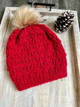 Load image into Gallery viewer, red crochet beanie hat pattern
