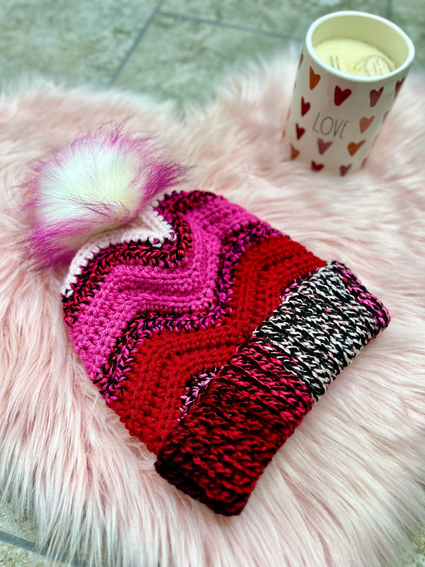 Valentine's pink red beanie hat toque - FancyBull Creations