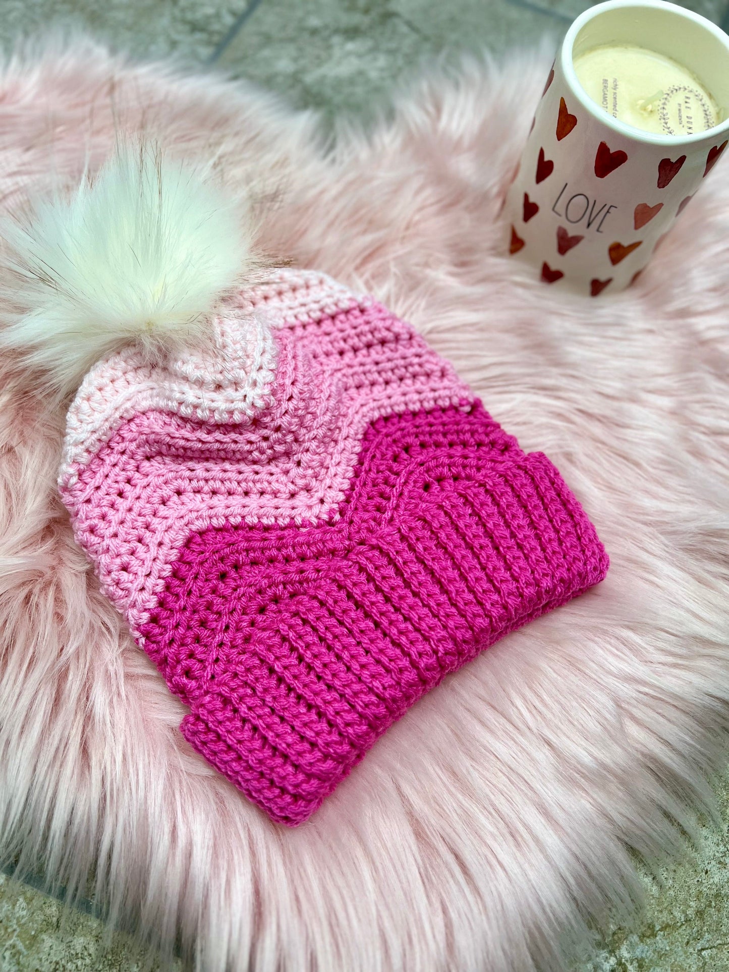 Valentine's pink red beanie hat toque - FancyBull Creations