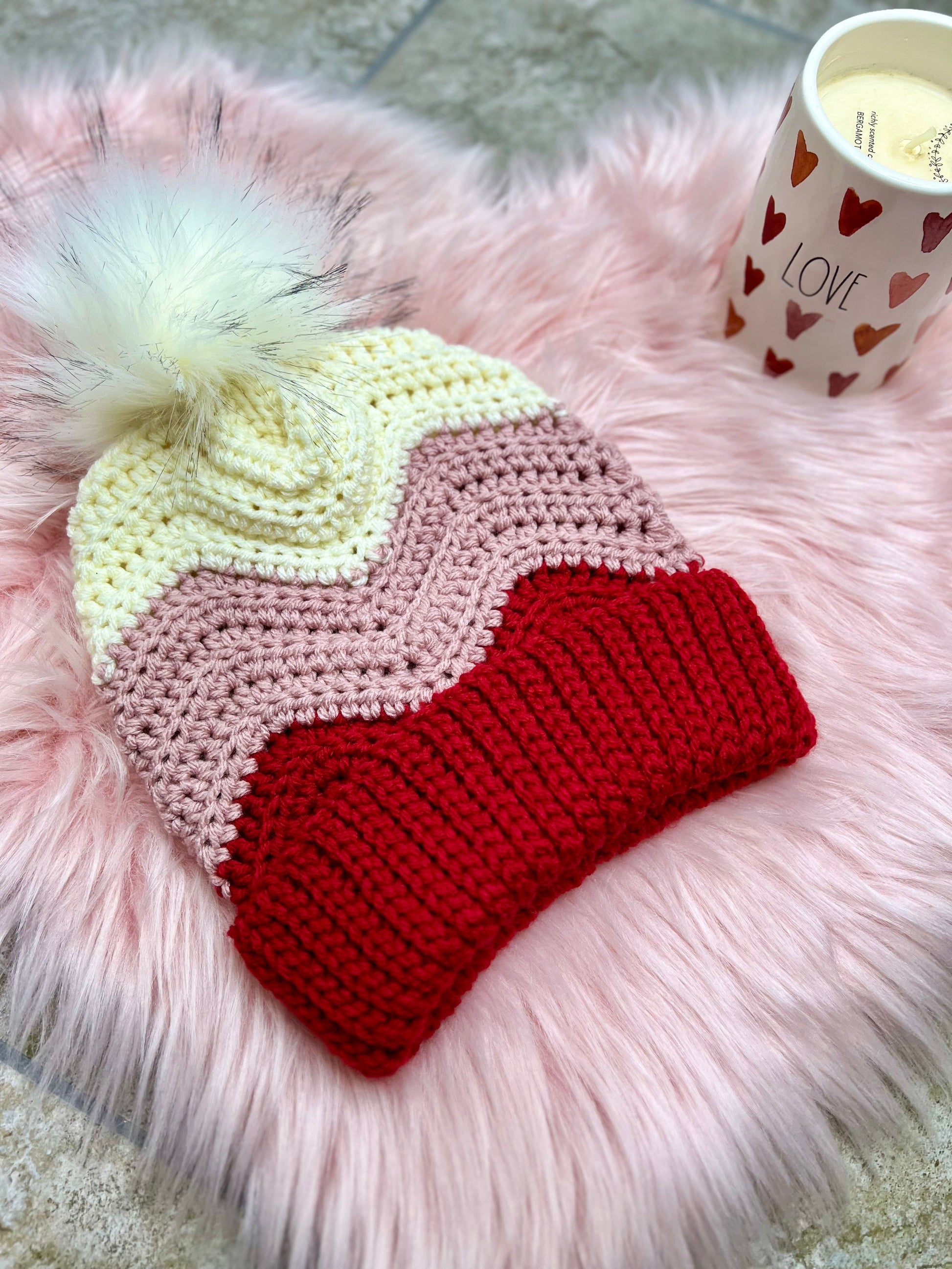 Valentine's pink red beanie hat toque - FancyBull Creations