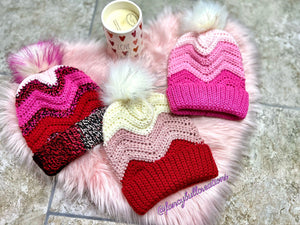 Valentine's pink red beanie hat toque - FancyBull Creations