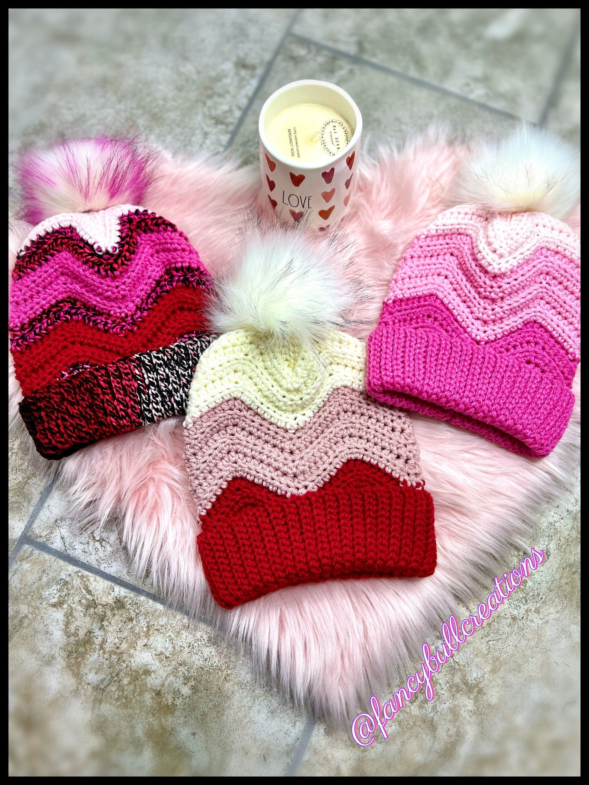 Valentine's pink red beanie hat toque - FancyBull Creations