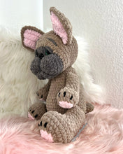Load image into Gallery viewer, colored eyes blue fawn frenchie crochet pattern