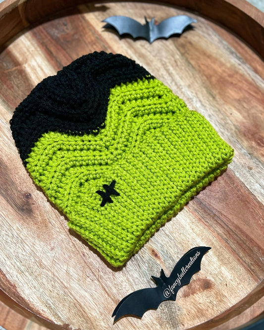 Halloween Frankenstein Green Chevron Beanie