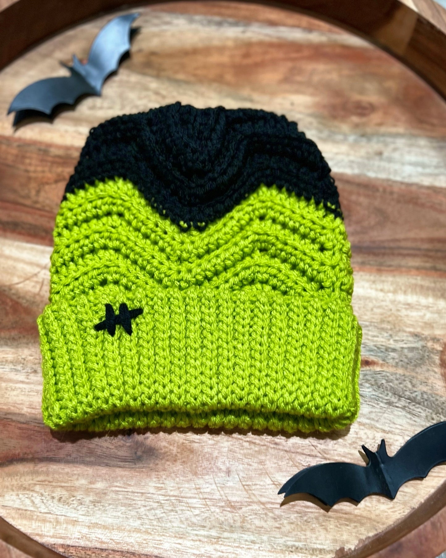 Halloween Frankenstein Green Chevron Beanie