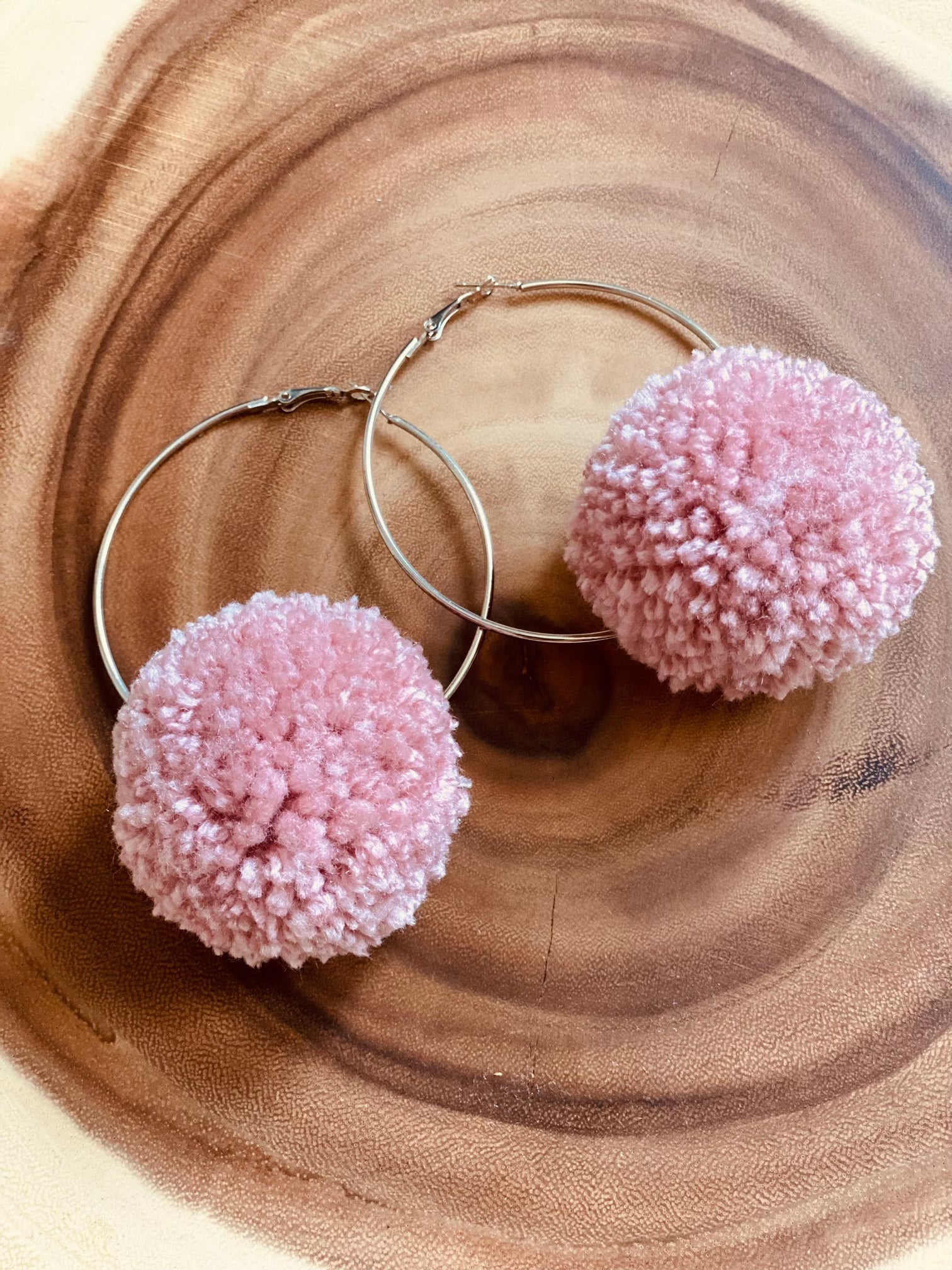 Boho Chic Large Pompom Hoop Earrings pom pom - FancyBull Creations