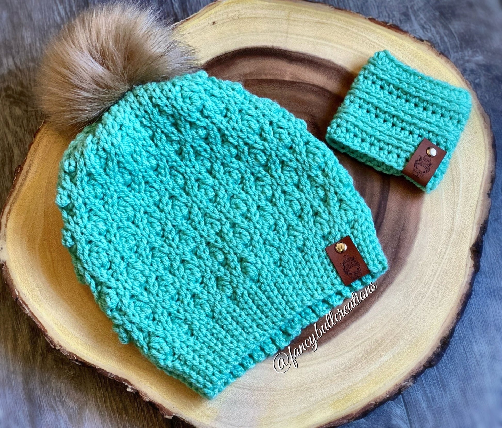 Crochet Slouchy Winter Beanie & Coffee Sleeve - FancyBull Creations