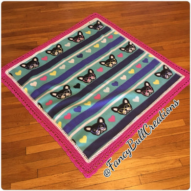 French Bulldog Face Fleece crochet edge blanket - FancyBull Creations