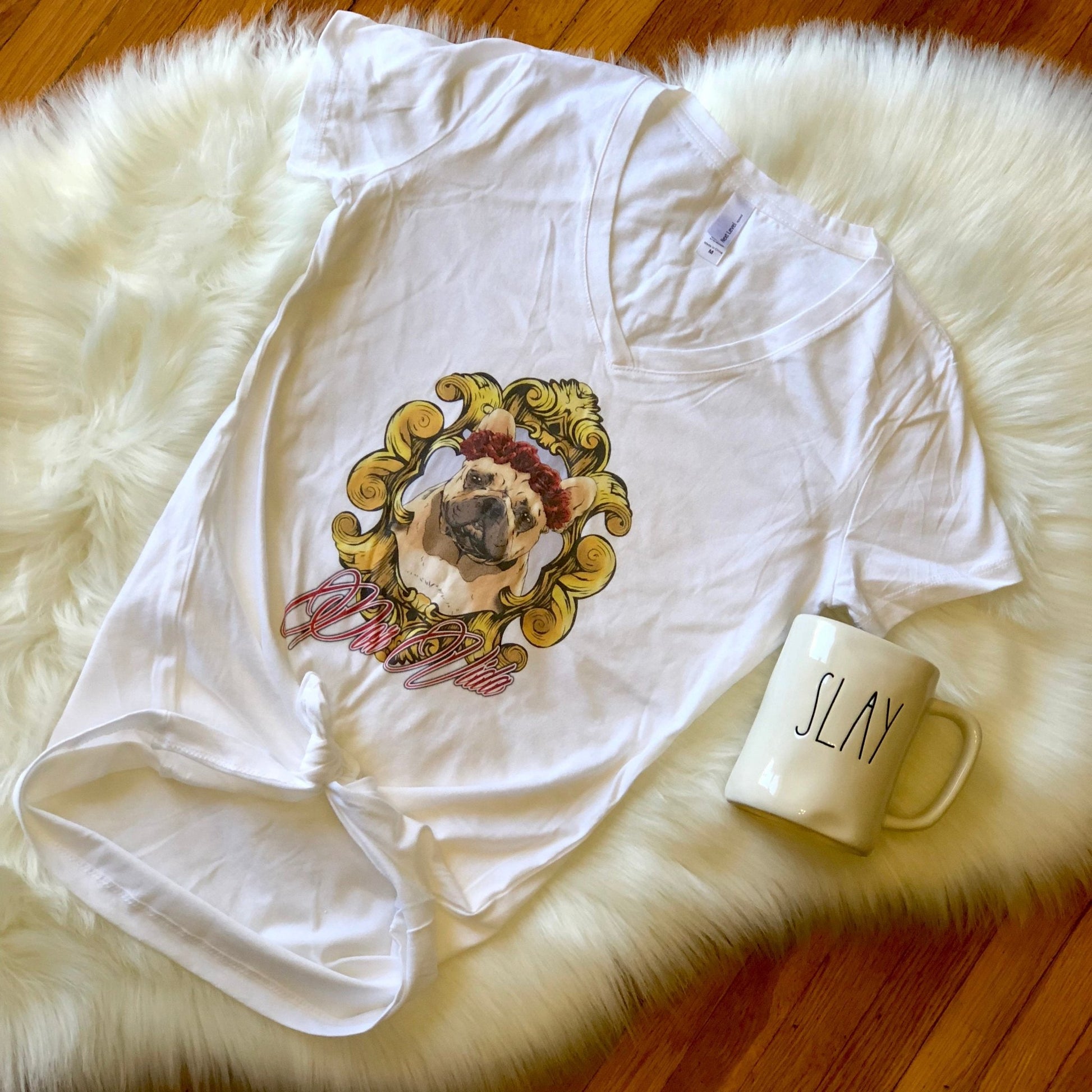 French Bulldog Graphic V - Neck Tee "Por Vida" - FancyBull Creations