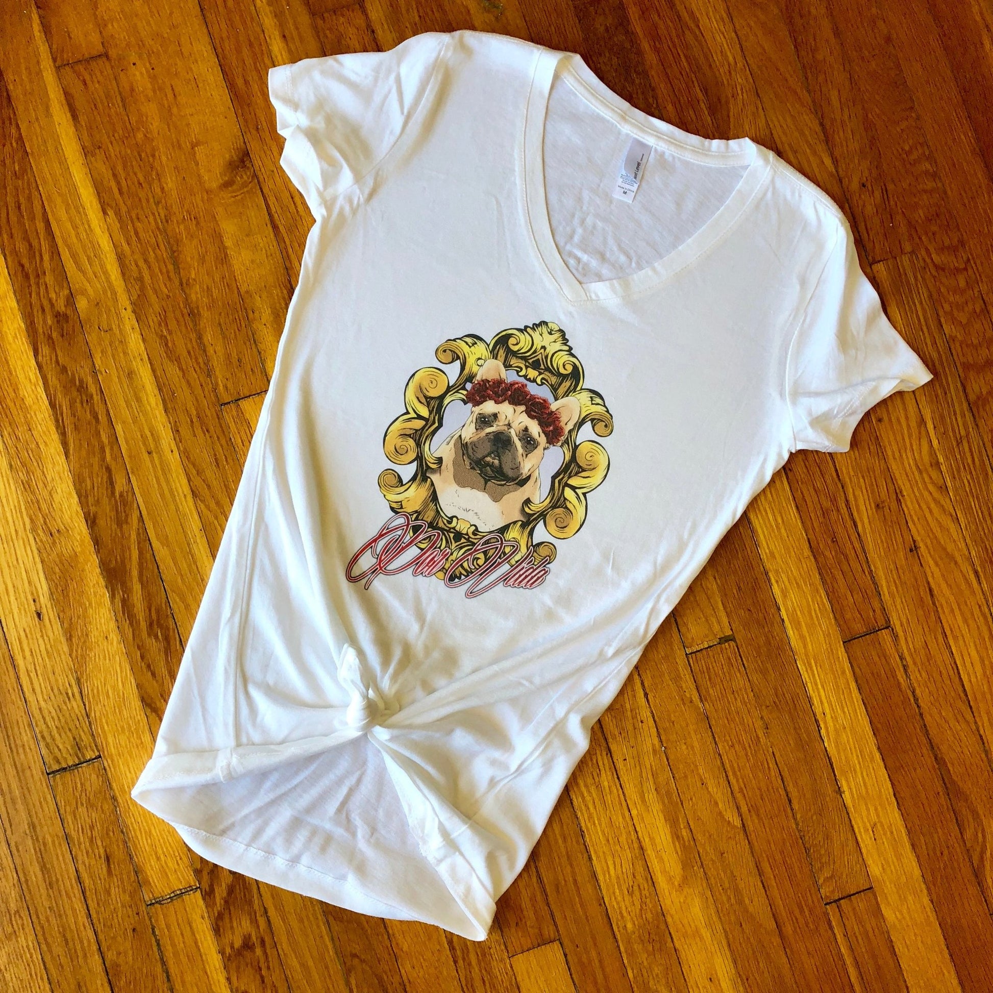 French Bulldog Graphic V - Neck Tee "Por Vida" - FancyBull Creations