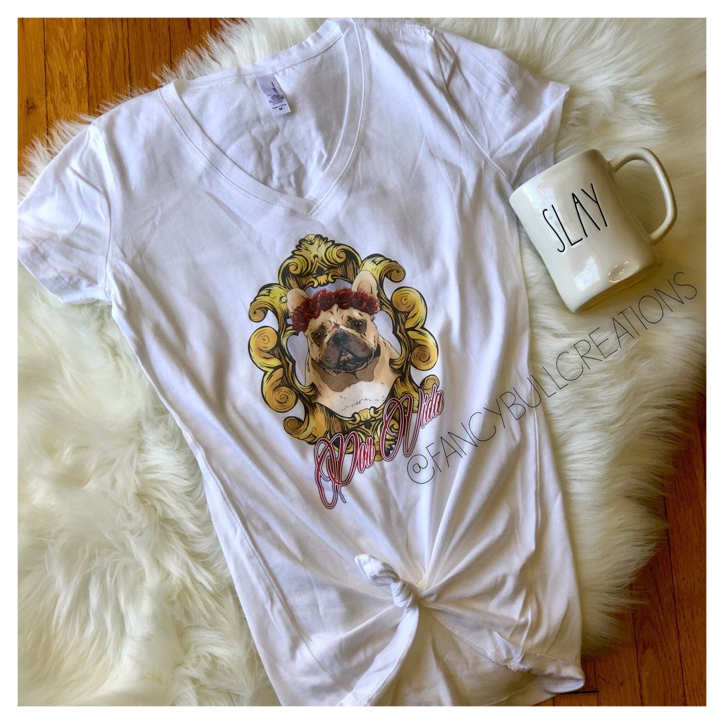 French Bulldog Graphic V - Neck Tee "Por Vida" - FancyBull Creations