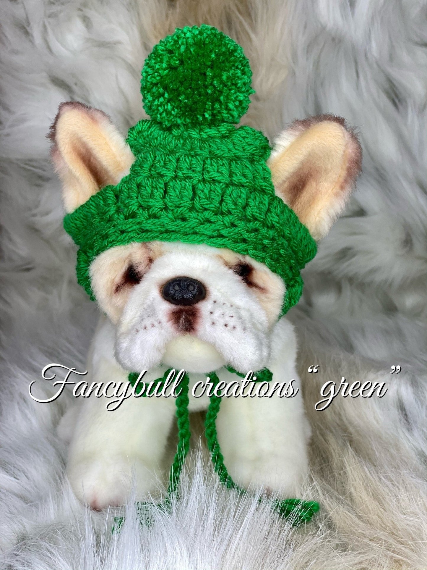 French Bulldog pup pom pom Holiday beanie hat - FancyBull Creations