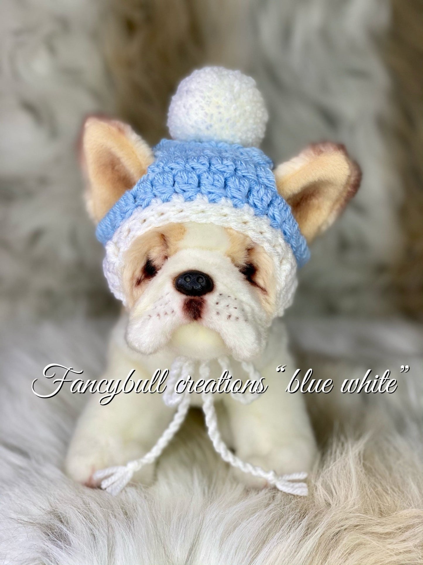 French Bulldog pup pom pom Holiday beanie hat - FancyBull Creations