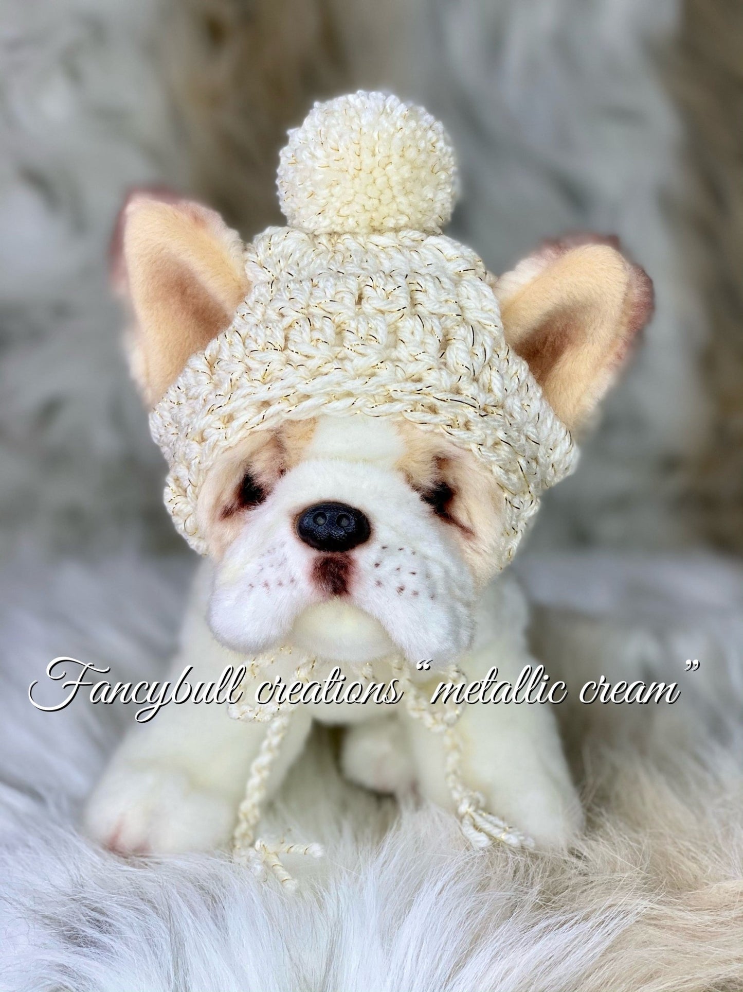 French Bulldog pup pom pom Holiday beanie hat - FancyBull Creations