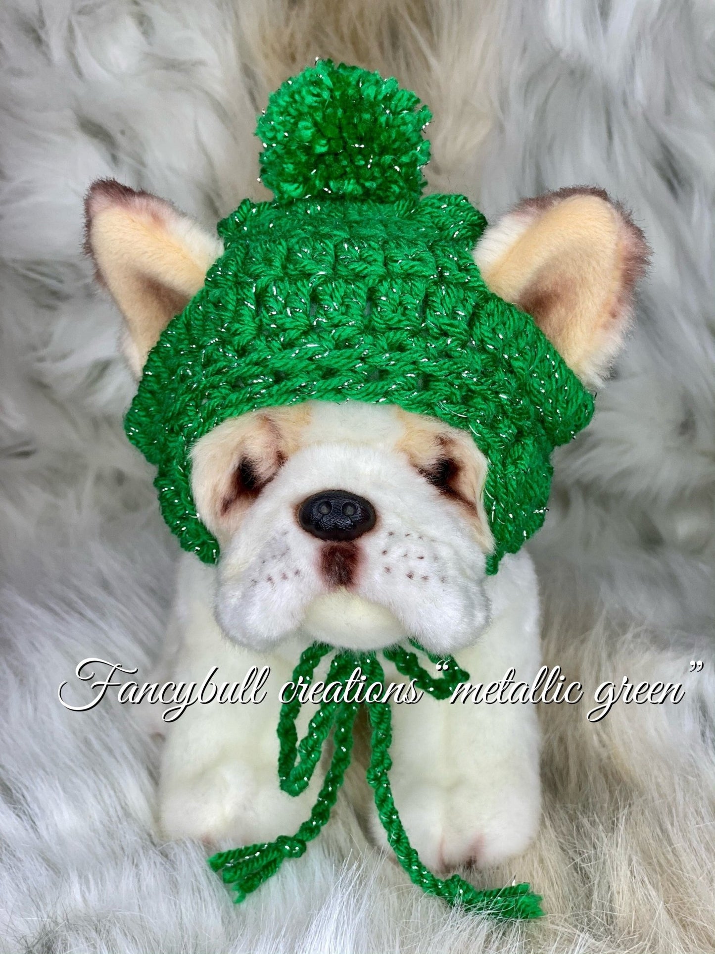 French Bulldog pup pom pom Holiday beanie hat - FancyBull Creations