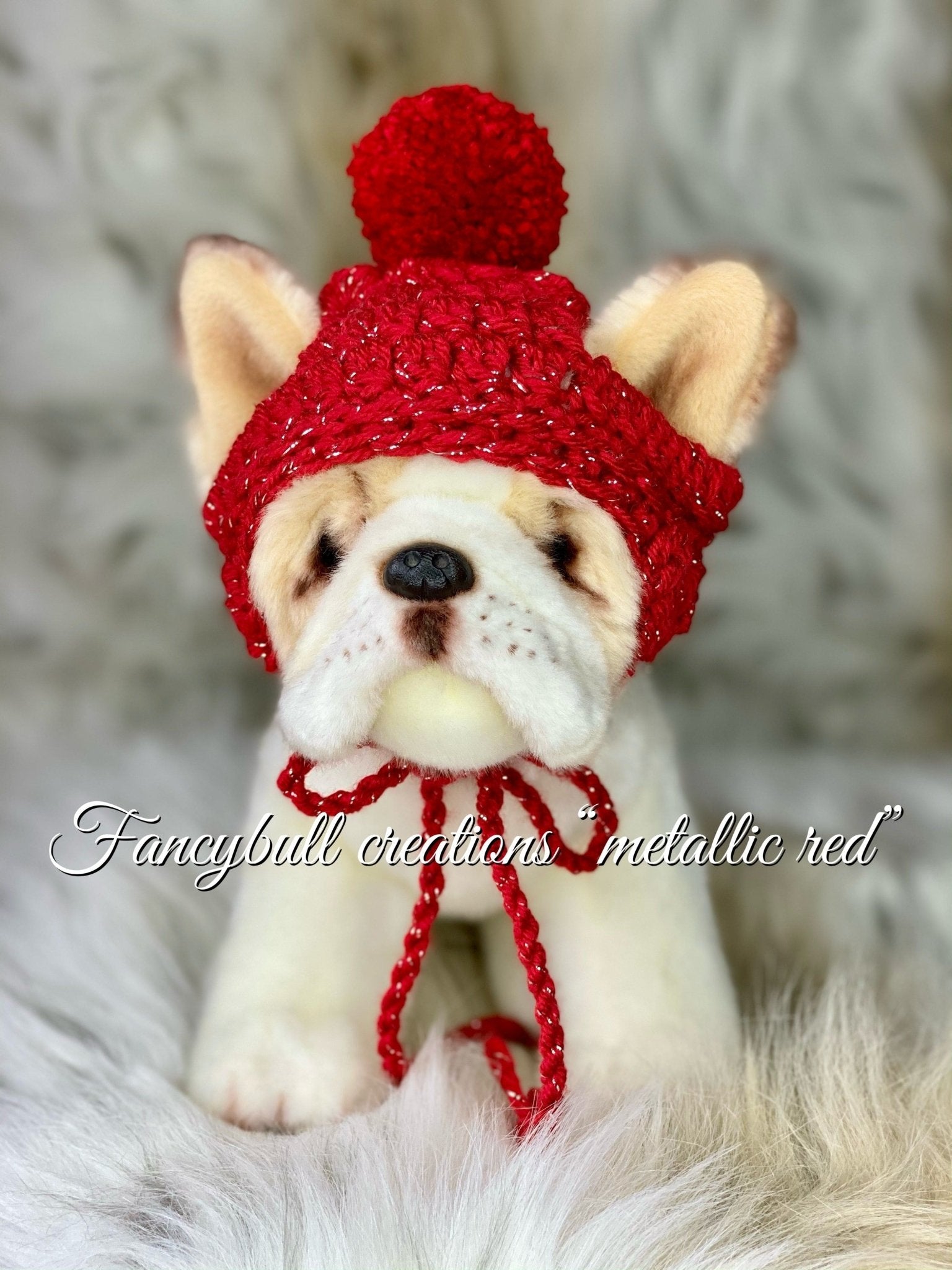 French Bulldog pup pom pom Holiday beanie hat - FancyBull Creations