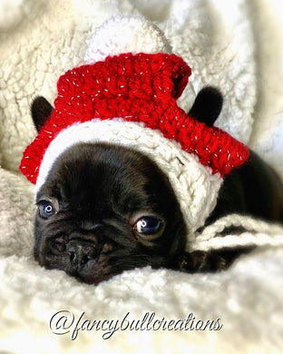 French Bulldog pup pom pom Holiday beanie hat - FancyBull Creations