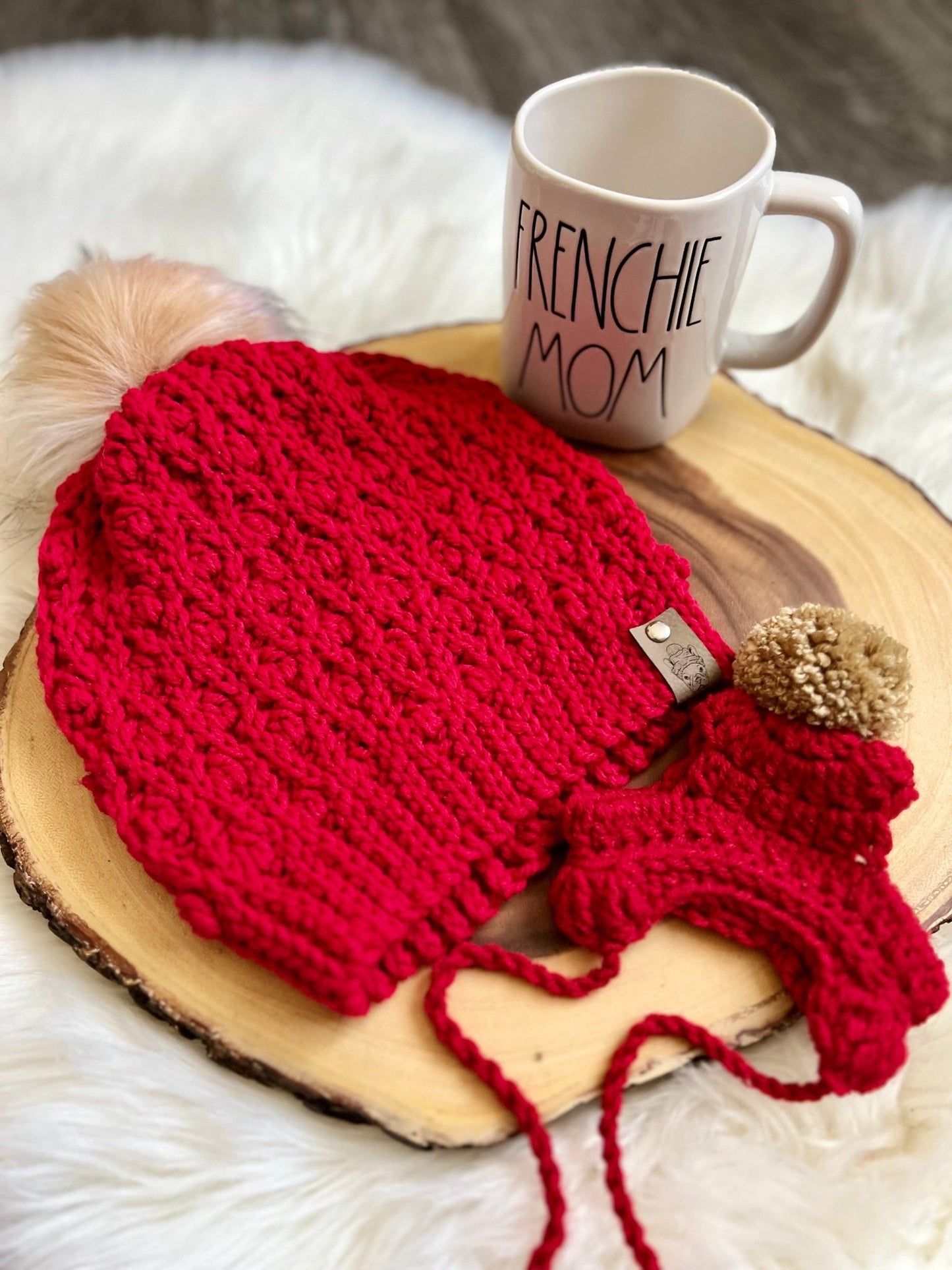 Handmade crochet Furbaby & Mom beanie hat set - FancyBull Creations