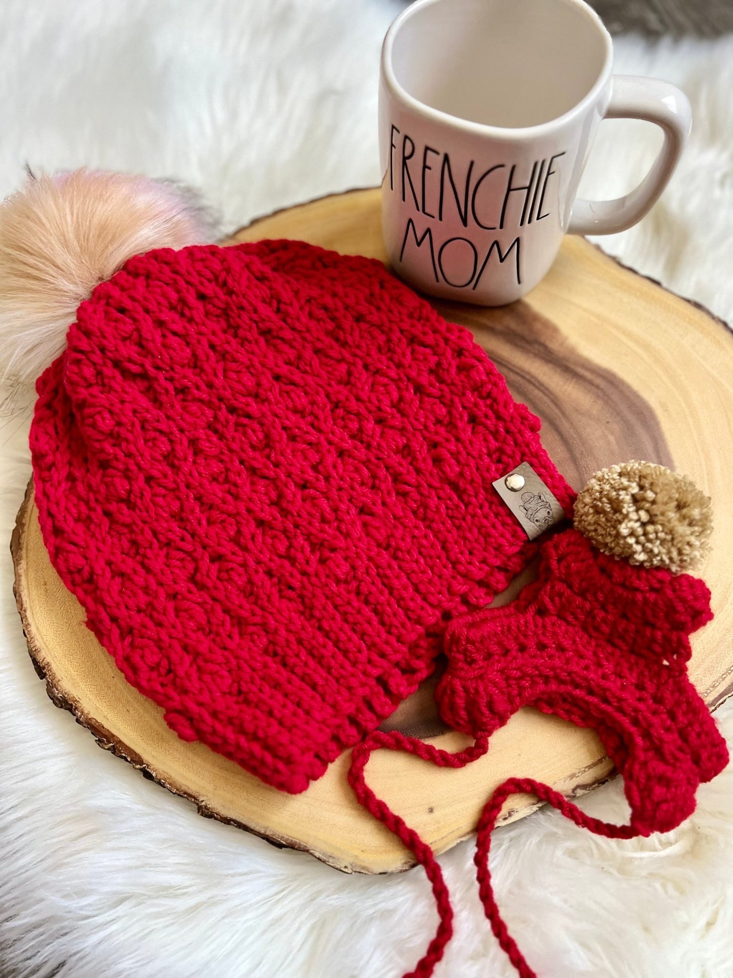 Handmade crochet Furbaby & Mom beanie hat set - FancyBull Creations