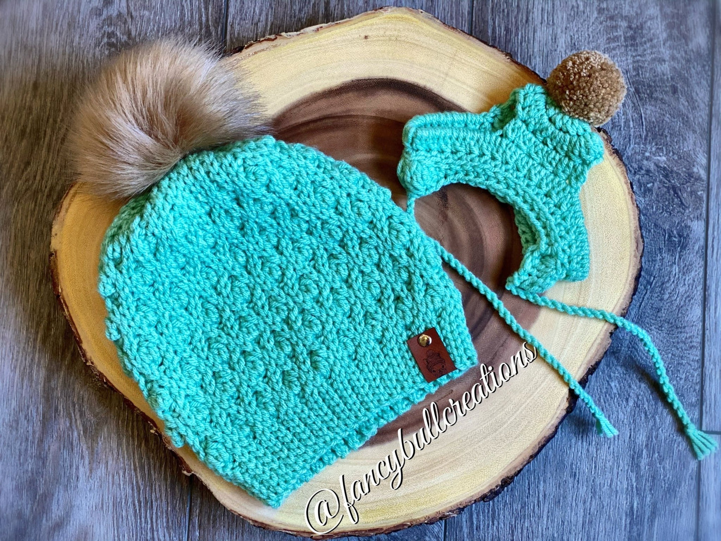 Handmade crochet Furbaby & Mom beanie hat set - FancyBull Creations