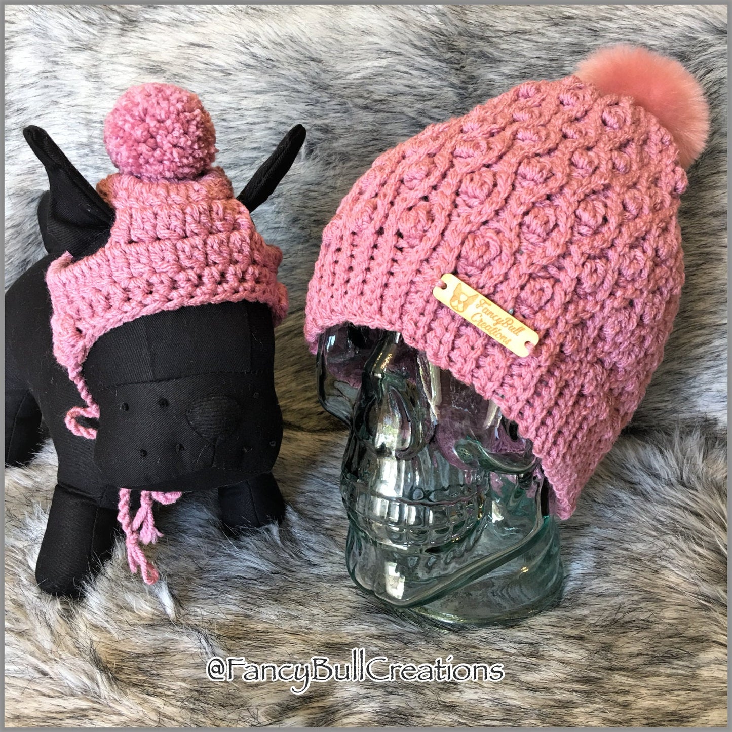 Handmade crochet Furbaby & Mom beanie hat set - FancyBull Creations