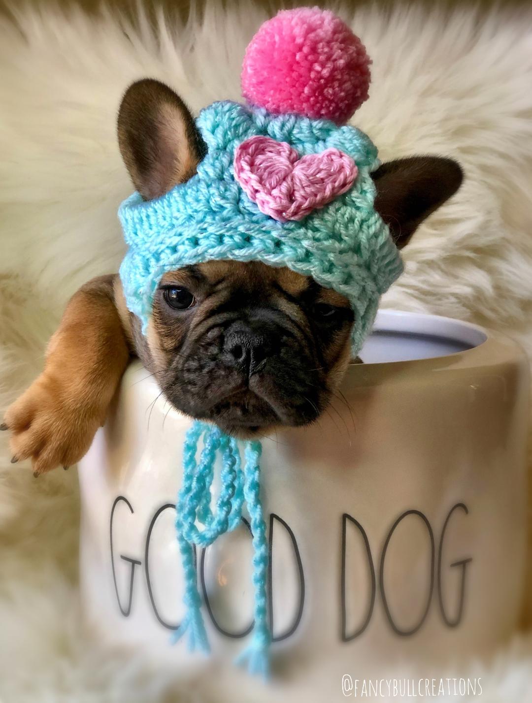 Handmade crochet heart puppy dog hat - FancyBull Creations