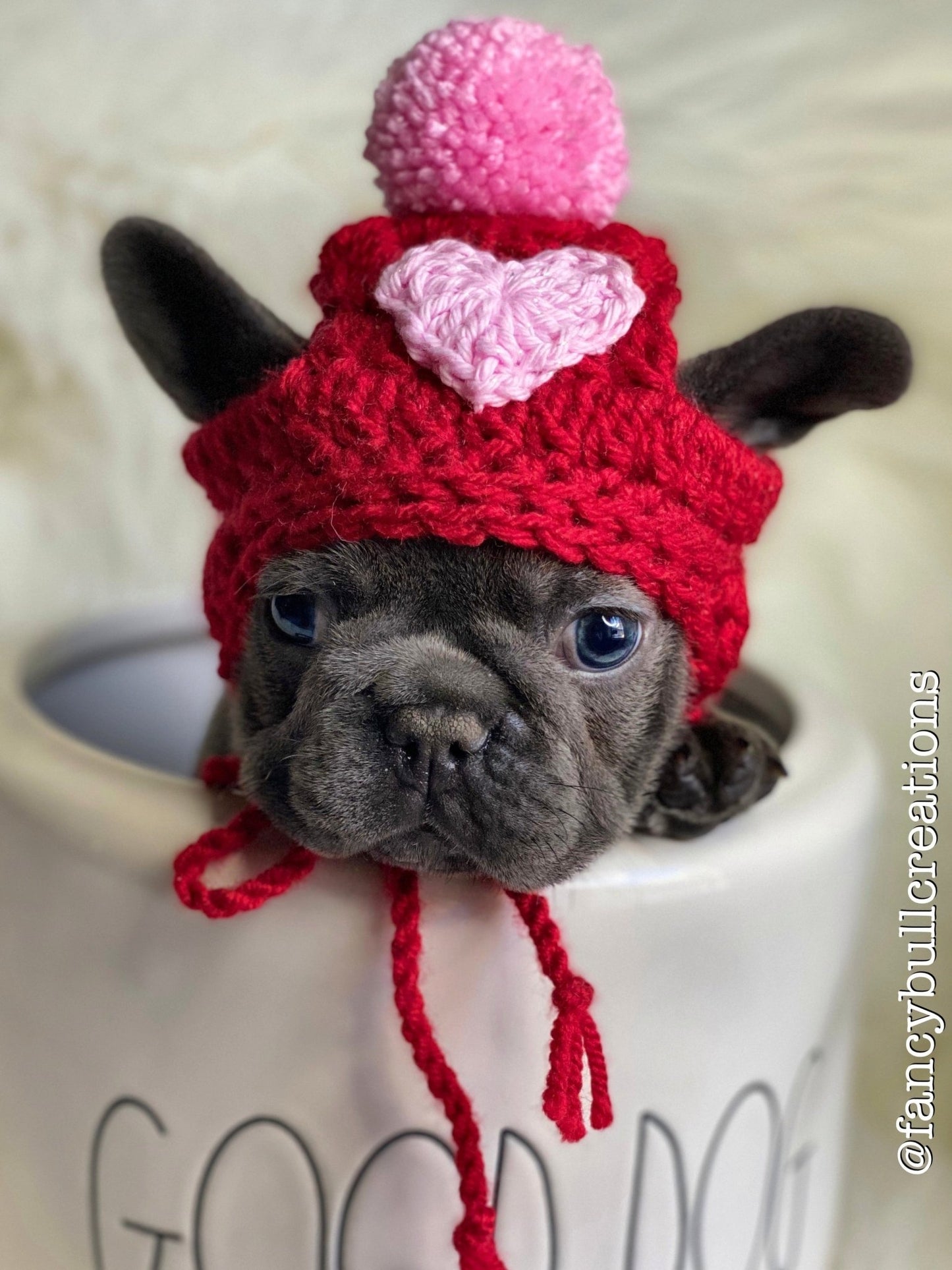 Handmade crochet heart puppy dog hat - FancyBull Creations