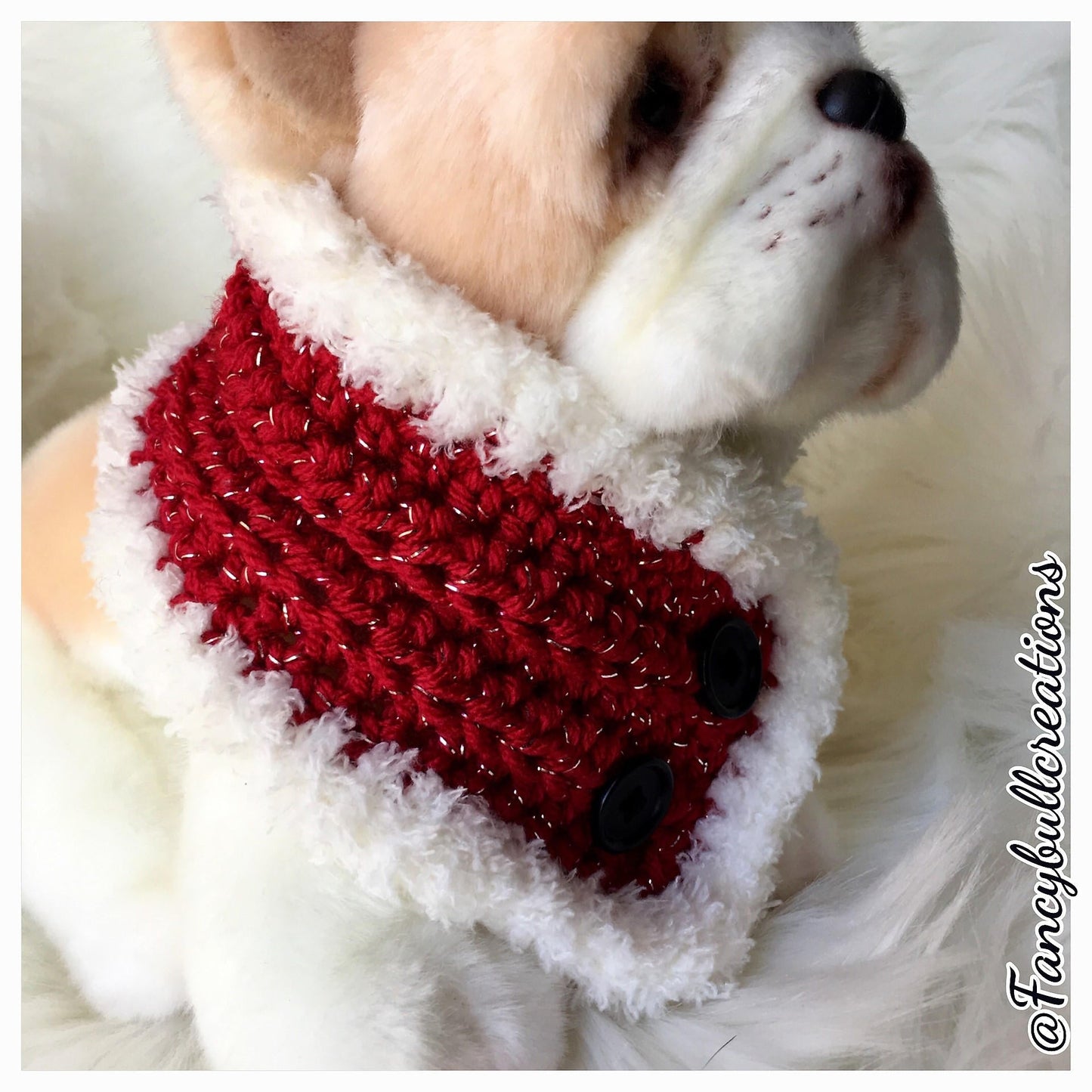 Handmade crochet holiday button pet scarf - FancyBull Creations