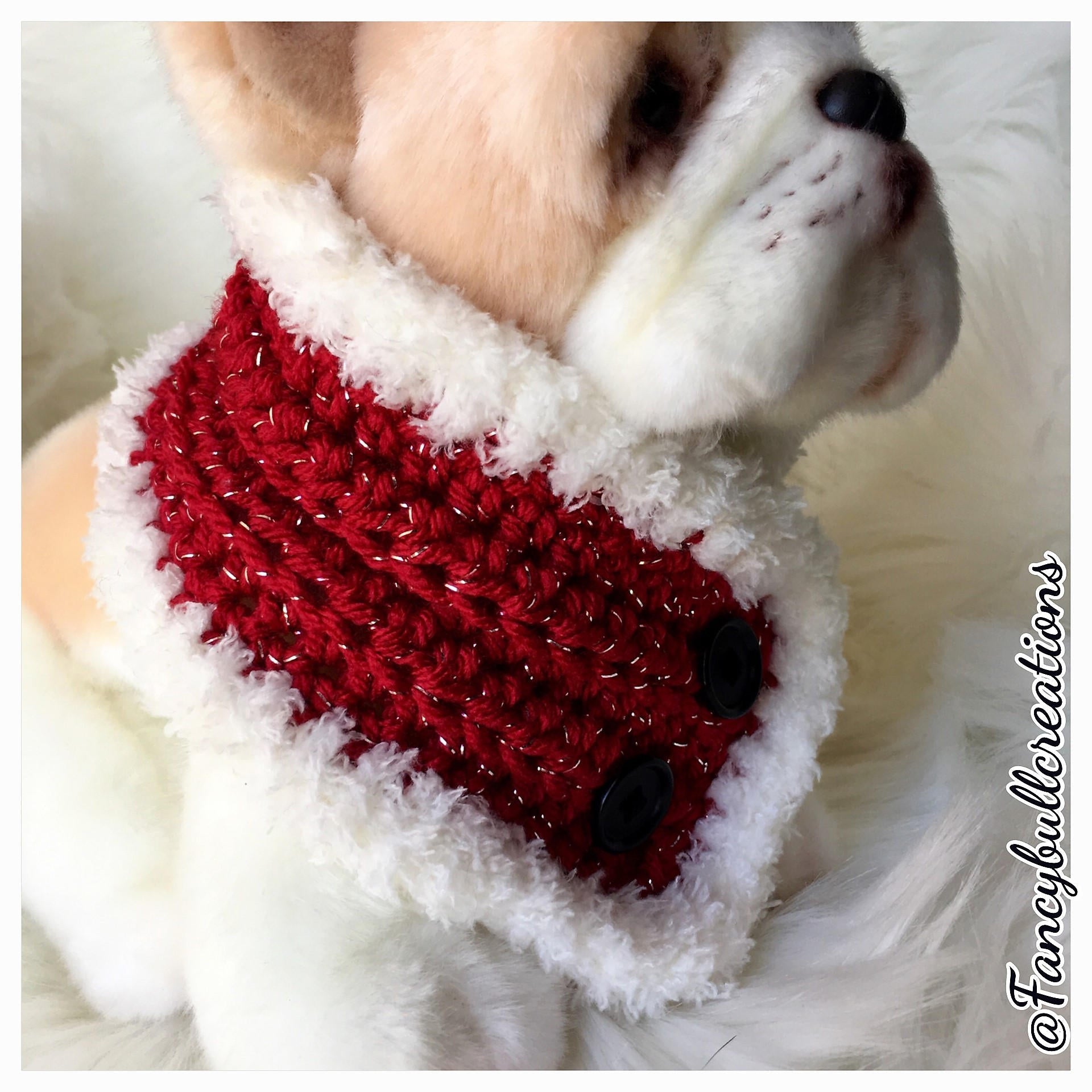 Handmade crochet holiday button pet scarf - FancyBull Creations