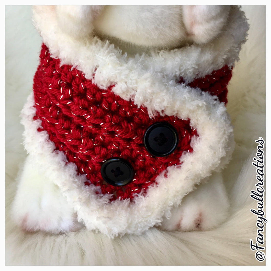 Handmade crochet holiday button pet scarf - FancyBull Creations