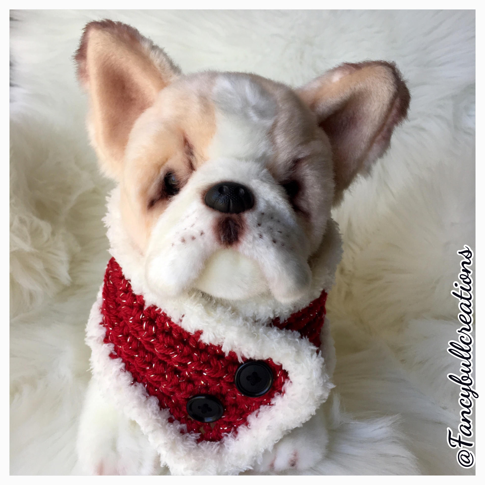 Handmade crochet holiday button pet scarf - FancyBull Creations