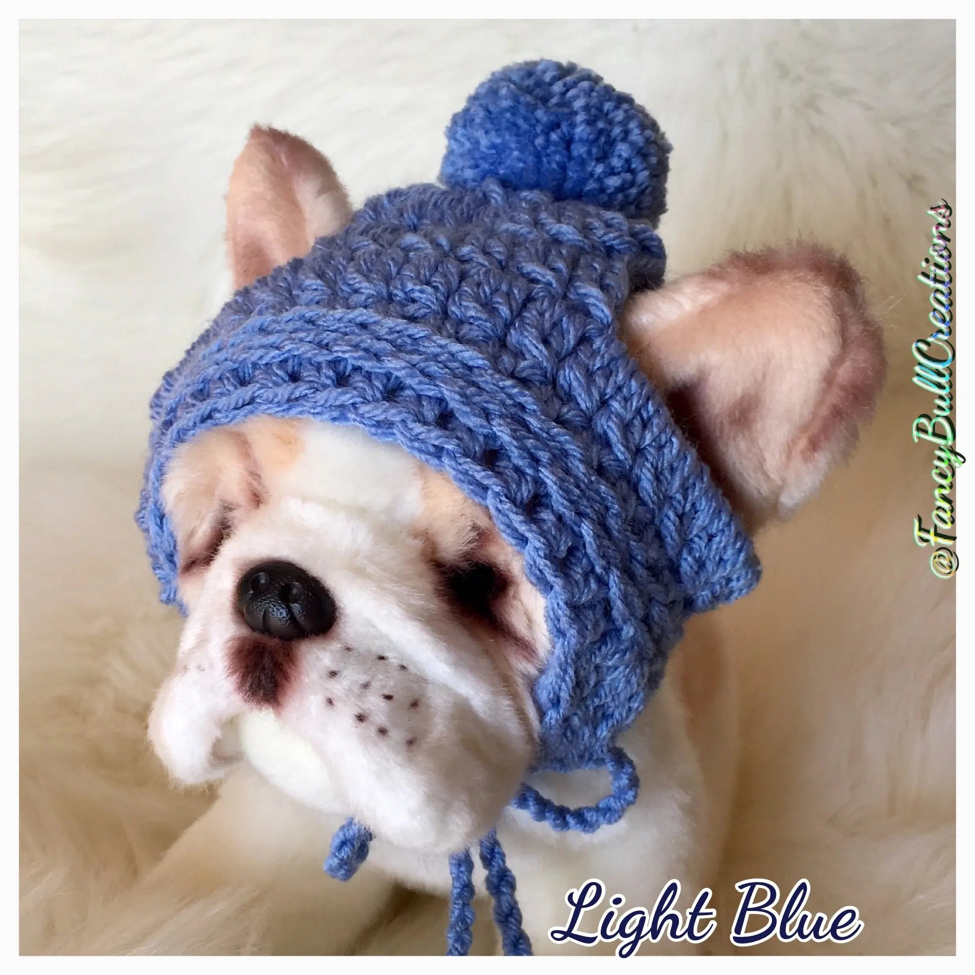 Handmade crochet puppy dog pom pom beanie - FancyBull Creations