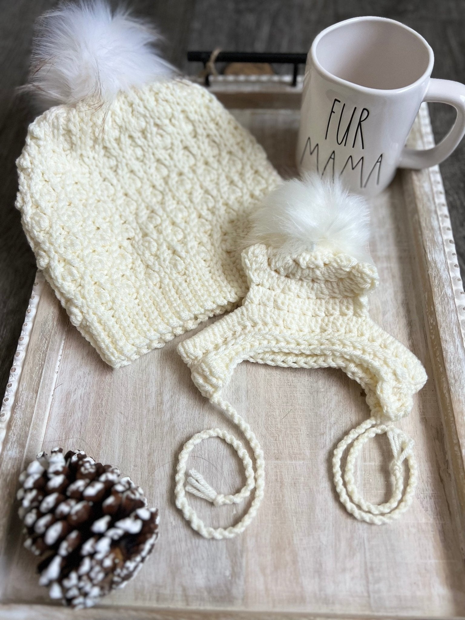 Ivory Mommy and Matching Pet Dog Beanie Hat Set - FancyBull Creations