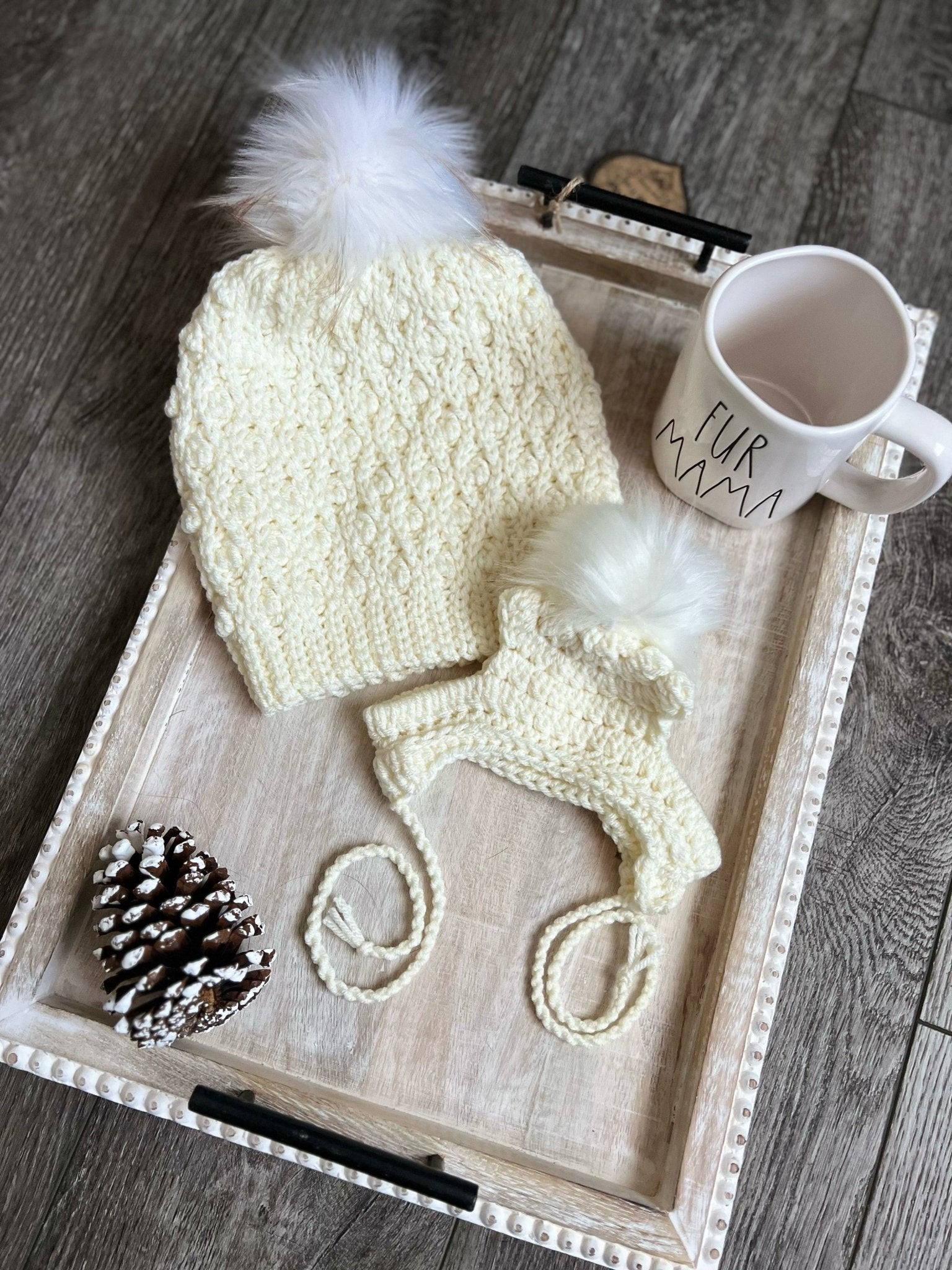 Ivory Mommy and Matching Pet Dog Beanie Hat Set - FancyBull Creations