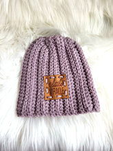 Load image into Gallery viewer, Lavender Infant patch &quot;Little Miracle&quot; beanie 0 - 3 mo - FancyBull Creations