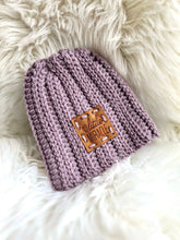 Load image into Gallery viewer, Lavender Infant patch &quot;Little Miracle&quot; beanie 0 - 3 mo - FancyBull Creations