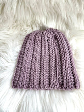 Load image into Gallery viewer, Lavender Infant patch &quot;Little Miracle&quot; beanie 0 - 3 mo - FancyBull Creations